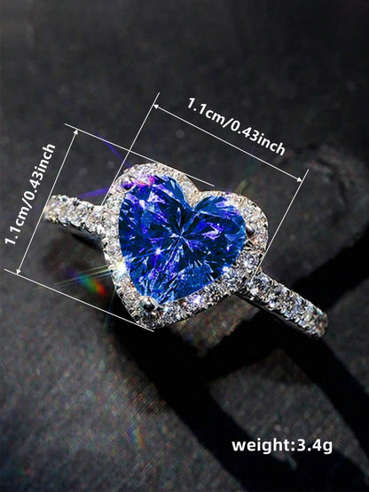 1 PC Romantic Heart Cubic Zirconia Ring for Women for Valentine'S Day Gift Wedding Engagement Anniversary Party Jewelry