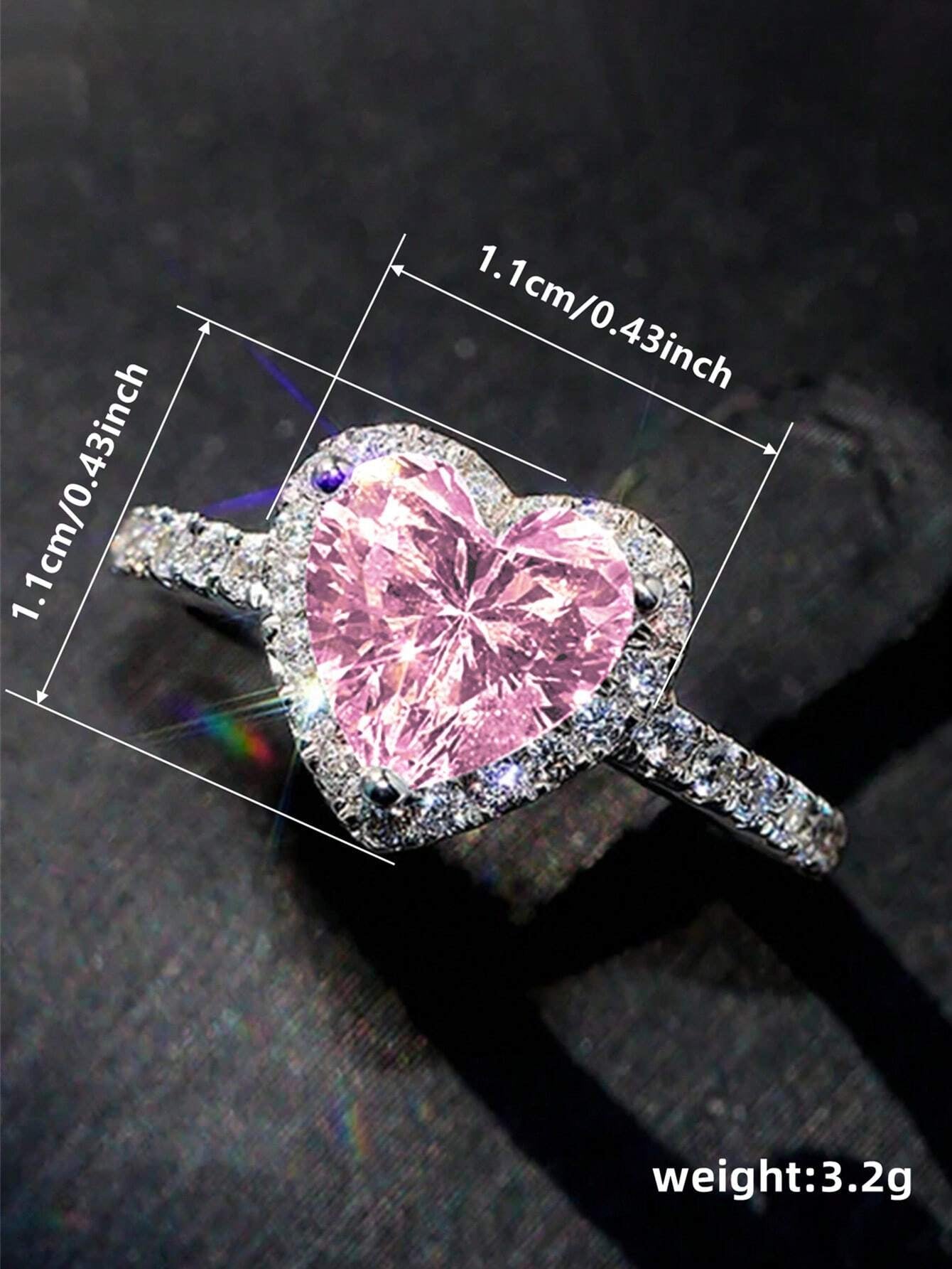 1 PC Romantic Heart Cubic Zirconia Ring for Women for Valentine'S Day Gift Wedding Engagement Anniversary Party Jewelry