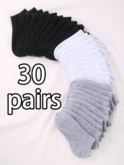 15 Pairs Unisex Thin Breathable Comfy Deodorant Sweat-Absorbing Low Cut Ankle Socks, Casual Plain Color Socks, Children'S Socks & Hosiery for Summer Spring, Summer, Autumn and Winter Socks