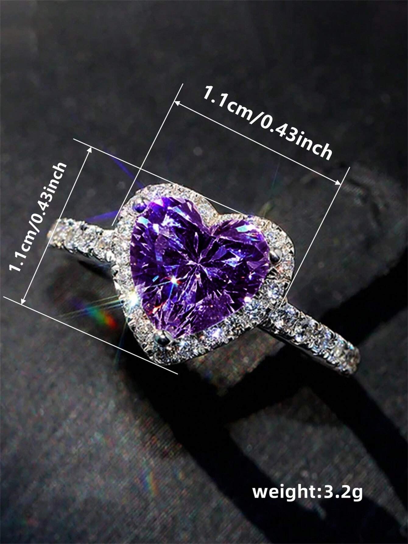 1 PC Romantic Heart Cubic Zirconia Ring for Women for Valentine'S Day Gift Wedding Engagement Anniversary Party Jewelry