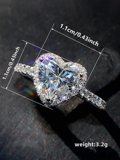 1 PC Romantic Heart Cubic Zirconia Ring for Women for Valentine'S Day Gift Wedding Engagement Anniversary Party Jewelry