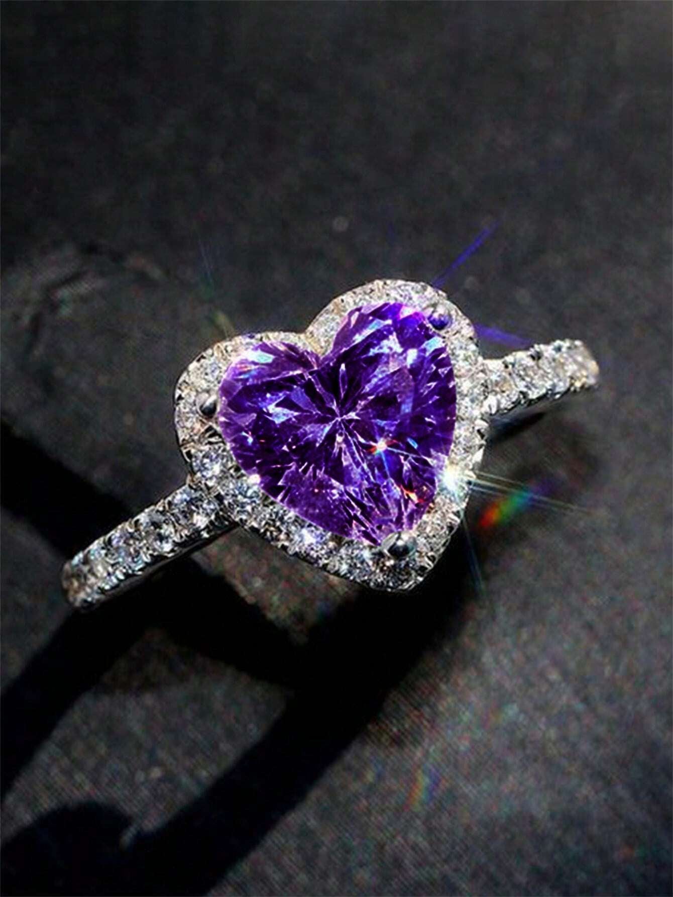 1 PC Romantic Heart Cubic Zirconia Ring for Women for Valentine'S Day Gift Wedding Engagement Anniversary Party Jewelry