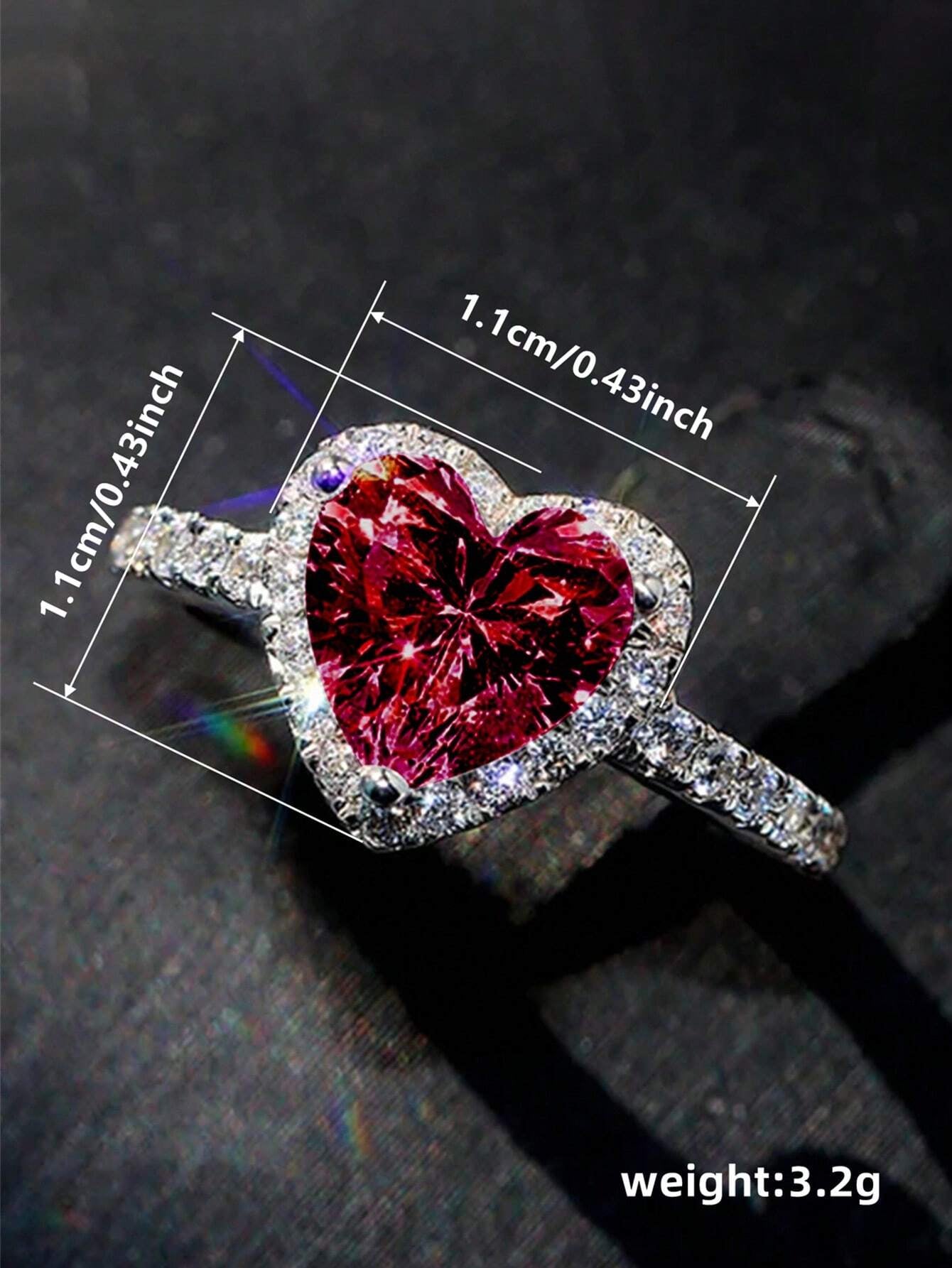 1 PC Romantic Heart Cubic Zirconia Ring for Women for Valentine'S Day Gift Wedding Engagement Anniversary Party Jewelry