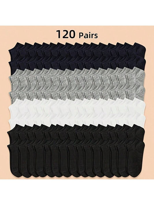 120 Pairs of Socks for Men and Women, Black and White Gray Socks, No Wash, Odor Proof, Sweat Absorbing, Summer Thin Boat Socks